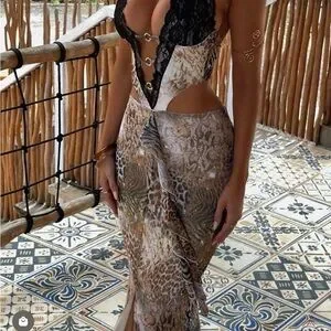 Outcast Elisha Leopard Print Maxi Dress with Black Lace